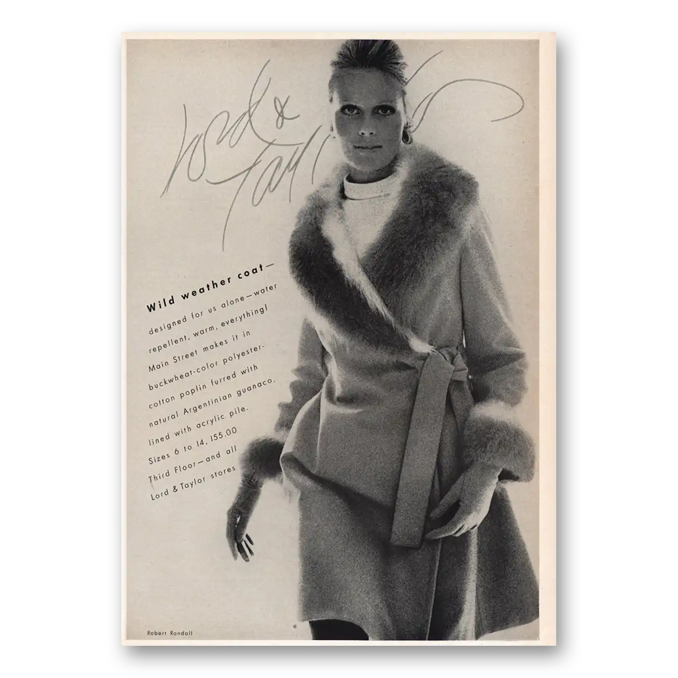 1969 Lord & Taylor Wild Weather Coat Vintage Magazine Print Ad