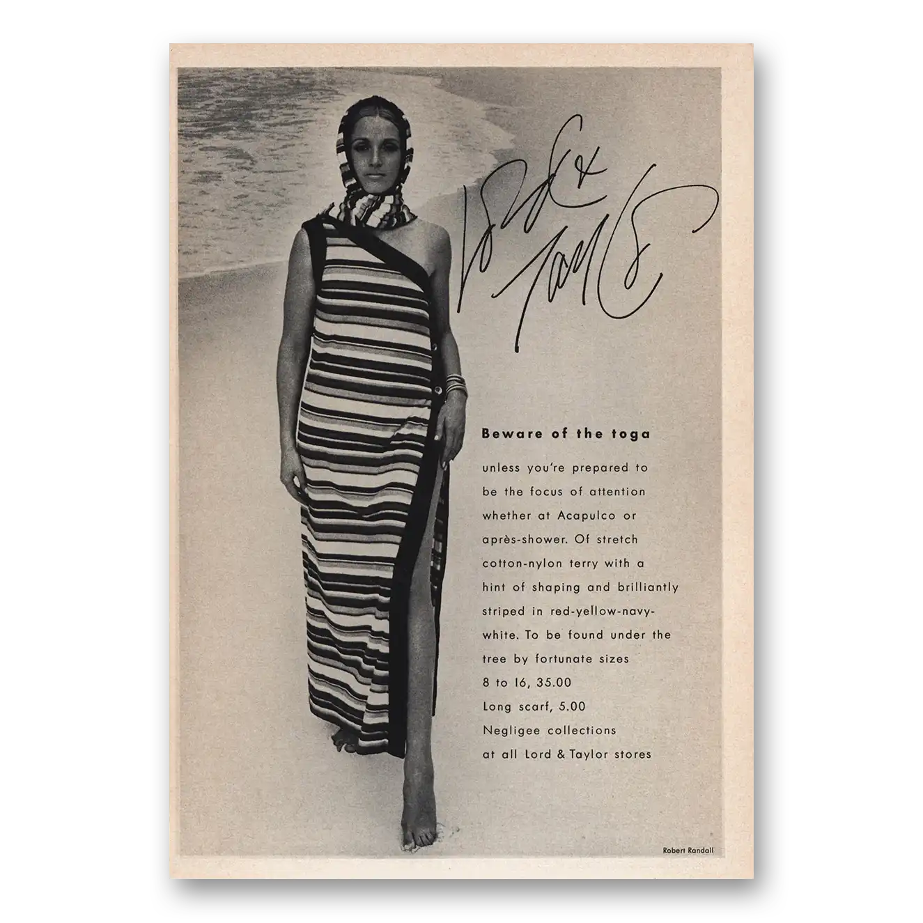 1969 Lord & Taylor Beware of the Toga Vintage Magazine Print Ad