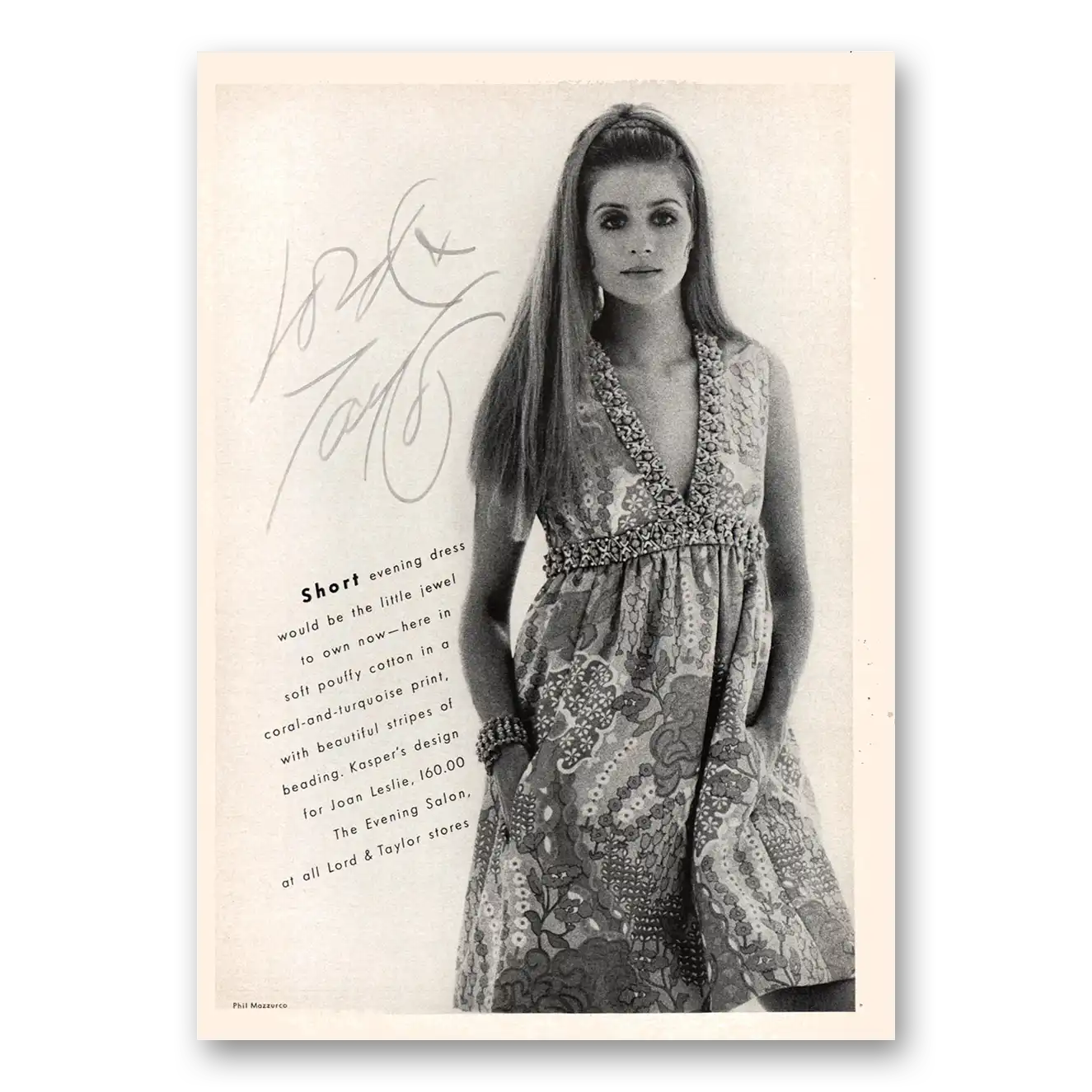 1969 Lord & Taylor Short Evening Dress Kasper Vintage Magazine Print Ad