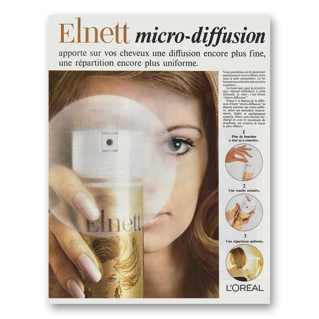 1969 Loreal Elnett Micro Diffusion Elnett Micro Diffusion France Vintage Magazine Print Ad