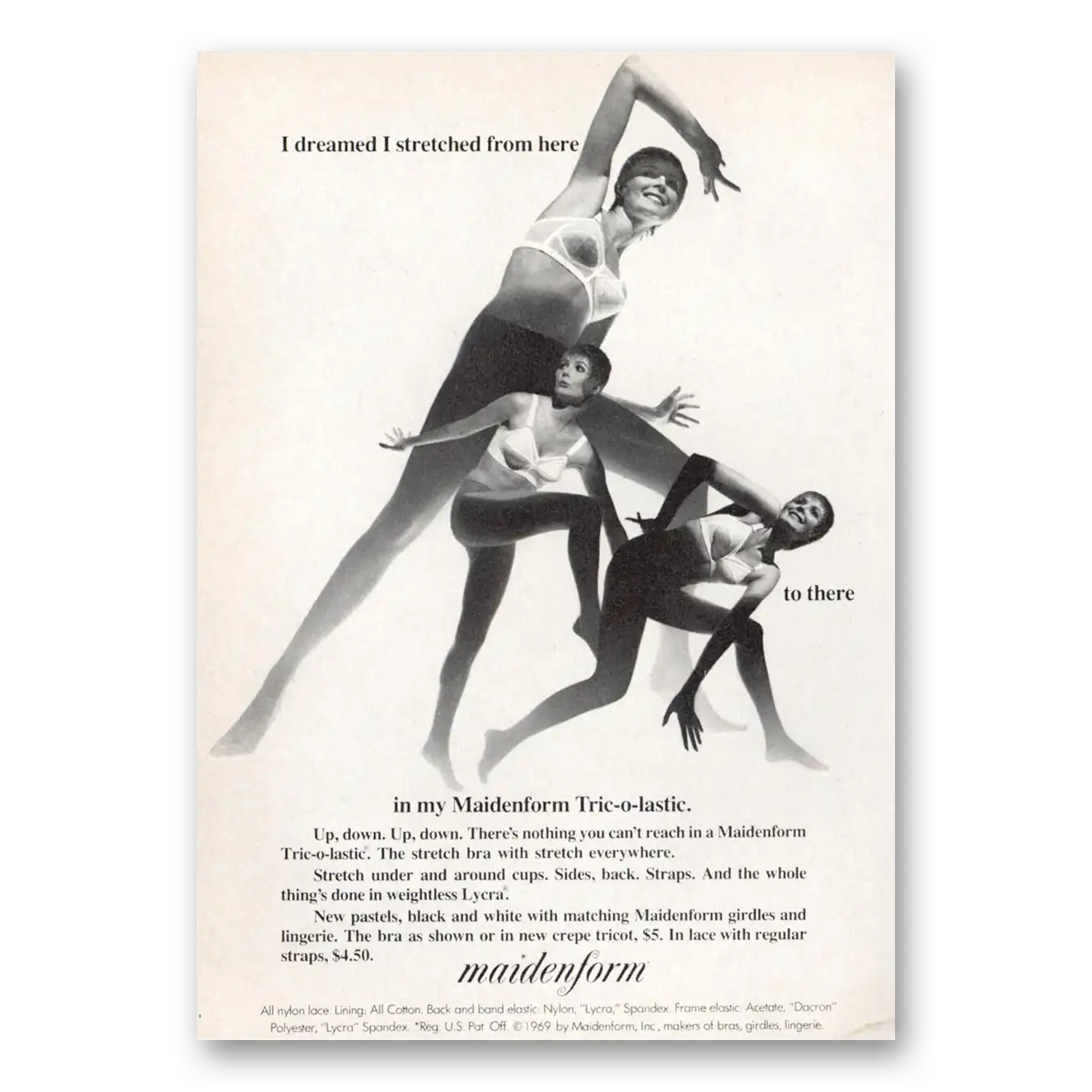 1969 Maidenform Undergarments I Dreamed I Stretched From Here Vintage Magazine Print Ad