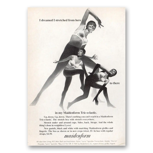 1969 Maidenform Undergarments I Dreamed I Stretched From Here Vintage Magazine Print Ad