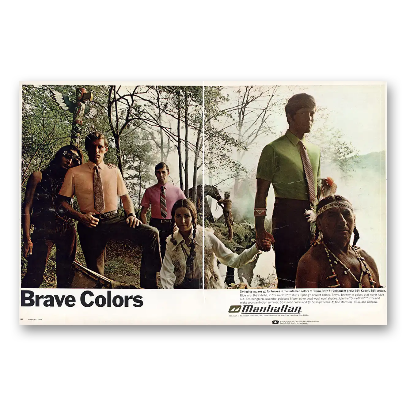 1969 Manhattan Shirts Brave Colors Vintage Magazine Print Ad