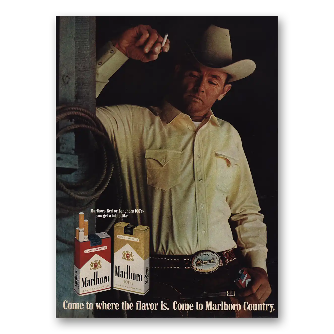 1969 Marlboro Cigarettes Cowboy Belt Buckle Vintage Magazine Print Ad