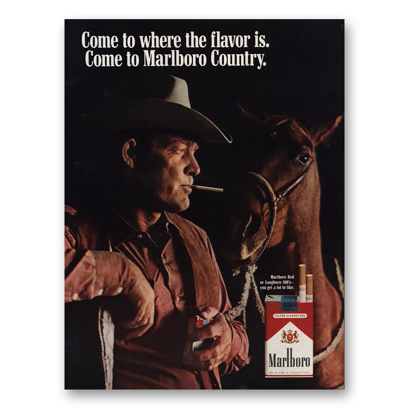 1969 Marlboro Cigarettes Cowboy and Horse Vintage Magazine Print Ad