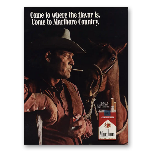 1969 Marlboro Cigarettes Cowboy and Horse Vintage Magazine Print Ad