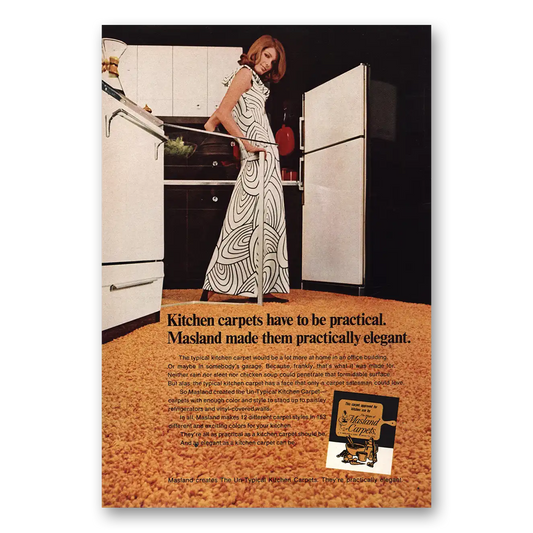 1969 Masland Carpet Kitchen Carpets Have to Be Practical Vintage Magazine Print Ad