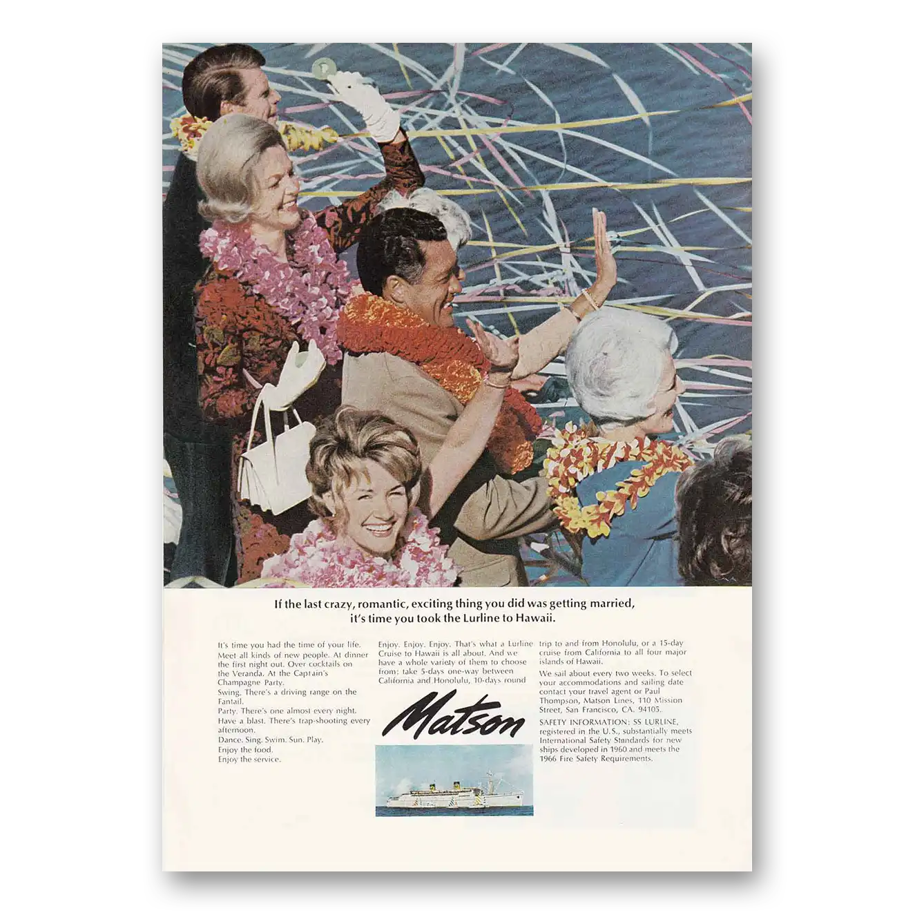 1969 Matson Line Last Crazy Romantic Vintage Magazine Print Ad