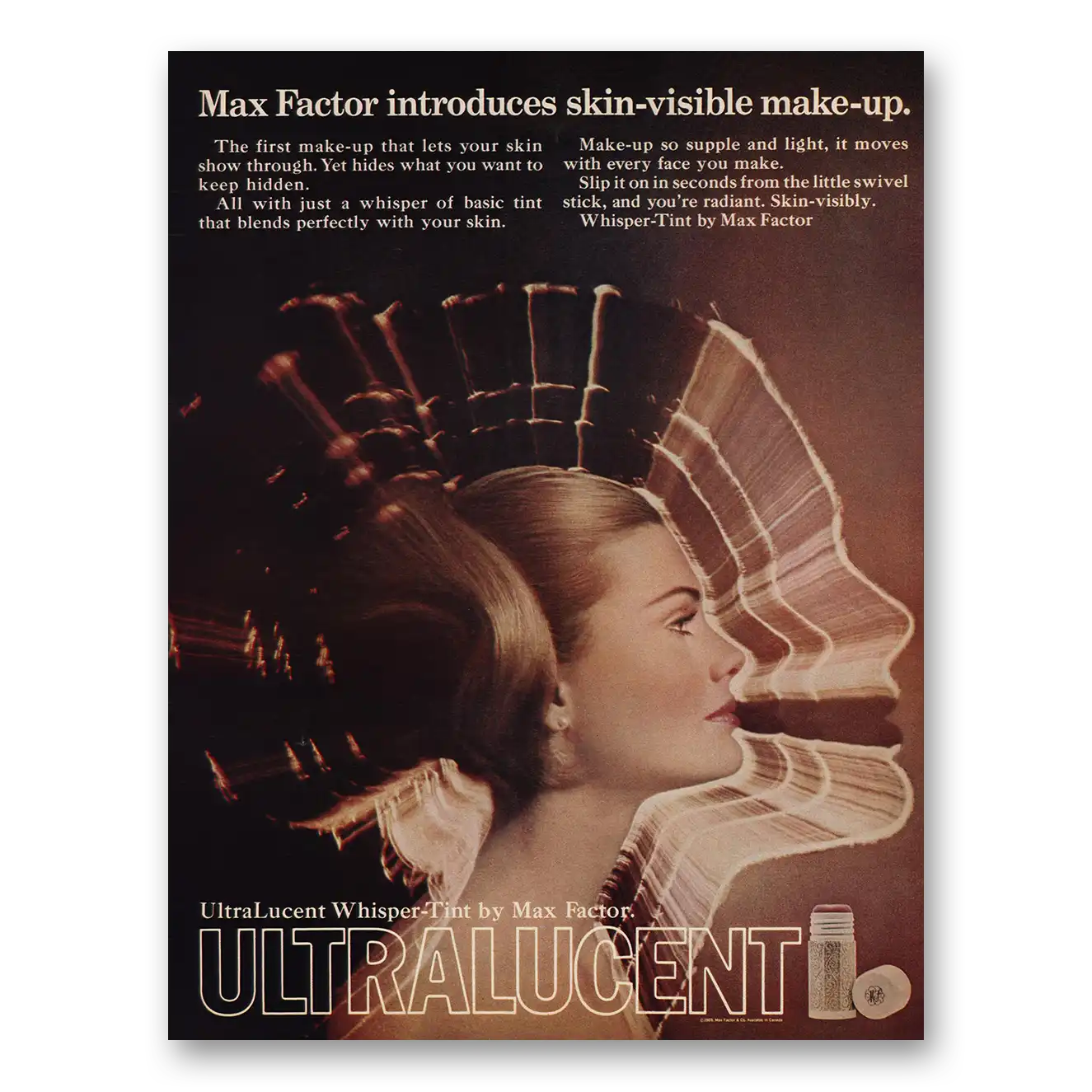 1969 Max Factor Ultralucent Blush Skin Visible Make Up Vintage Magazine Print Ad