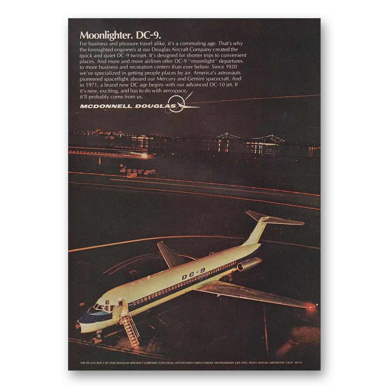 1969 McDonnell Douglas DC9 Moonlighter DC9 Vintage Magazine Print Ad