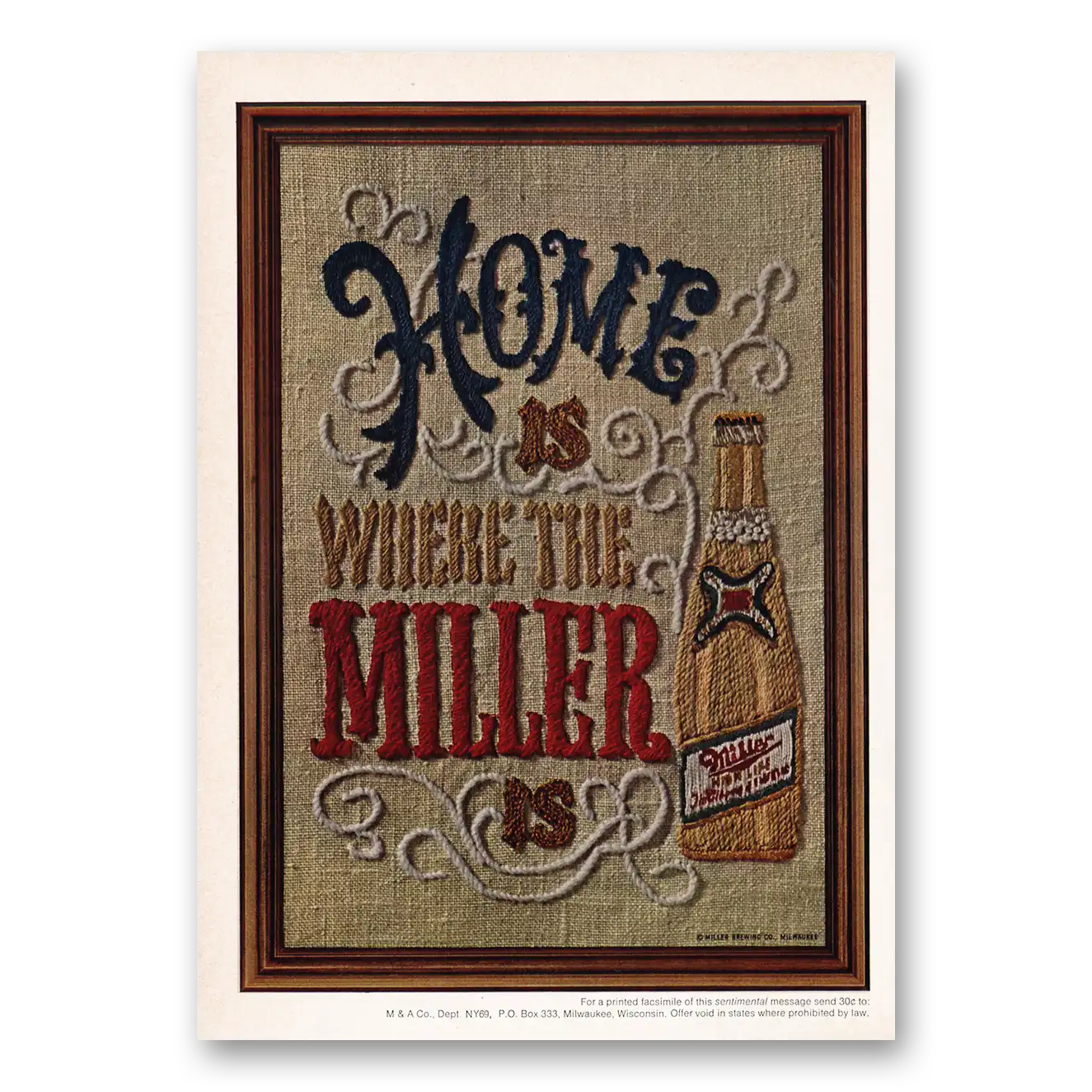 1969 Miller Beer Home Is Where the Miller Is Vintage Magazine Print Ad