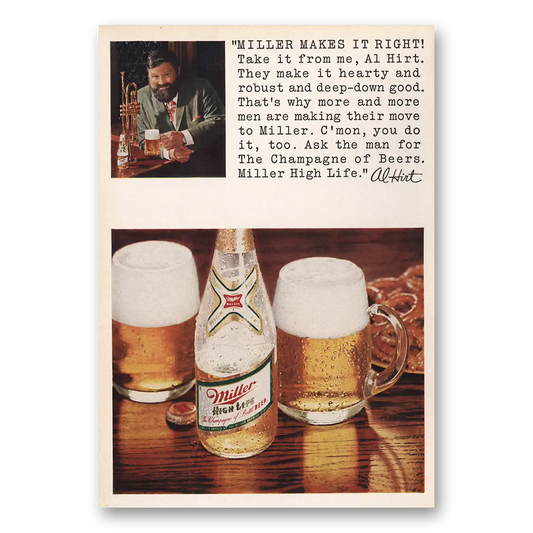 1969 Miller Beer Makes It Great Al Hirt Vintage Magazine Print Ad