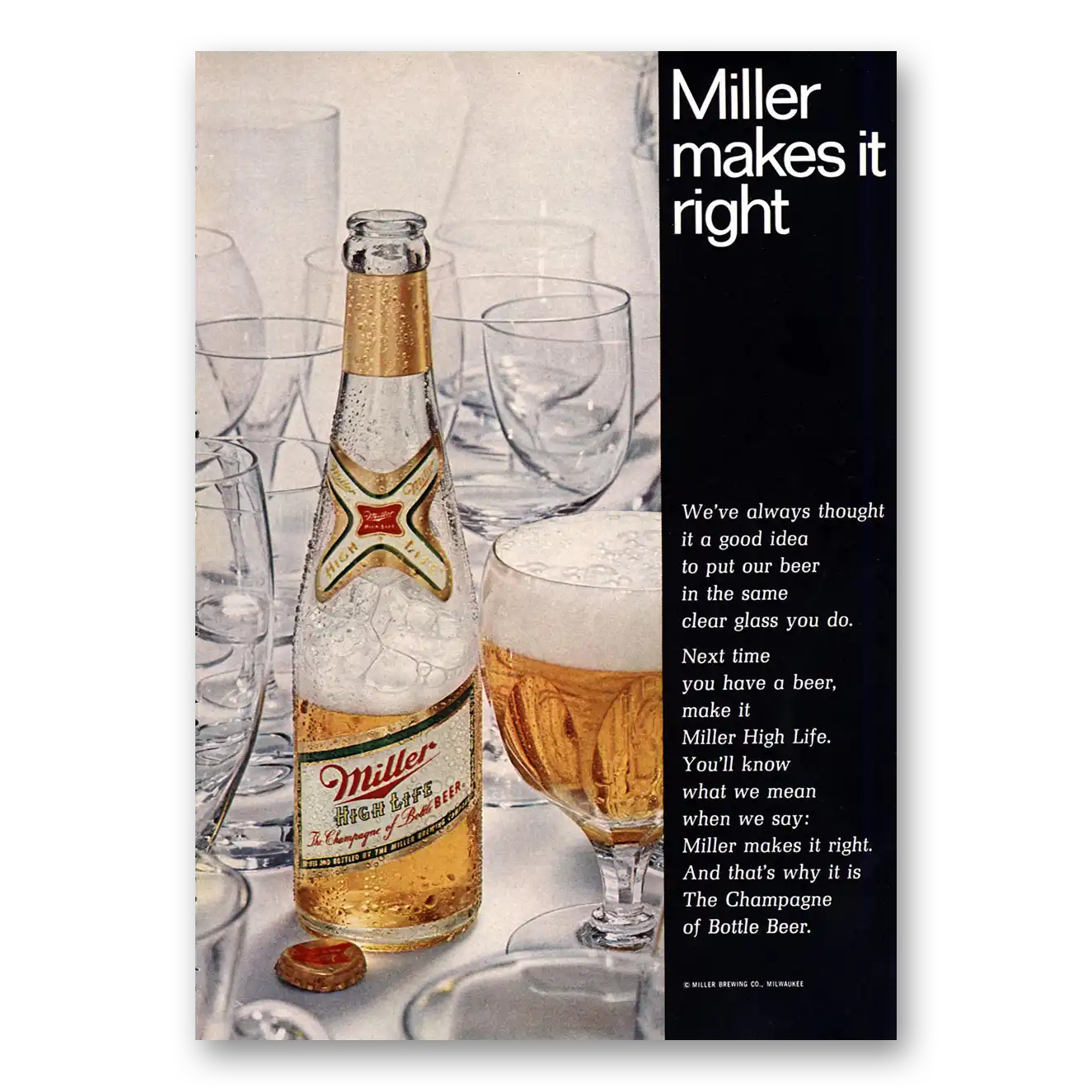 1969 Miller Beer Makes It Right Vintage Magazine Print Ad