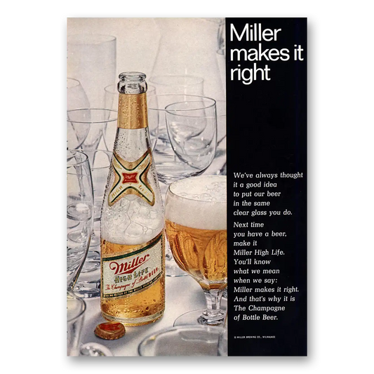 1969 Miller Beer Makes It Right Vintage Magazine Print Ad