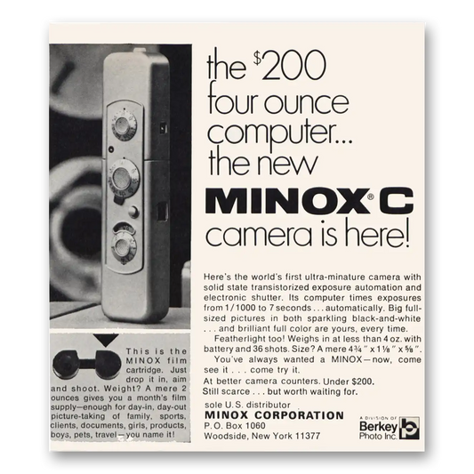 1969 Minox Camera Four Ounce Computer Vintage Magazine Print Ad