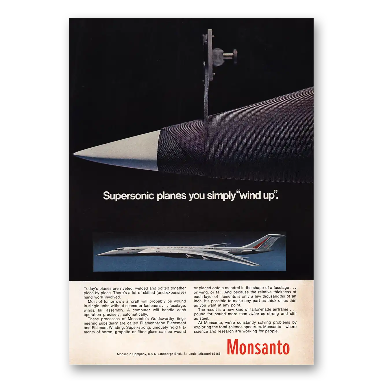 1969 Monsanto Supersonic Planes You Simply Wind Up Vintage Magazine Print Ad