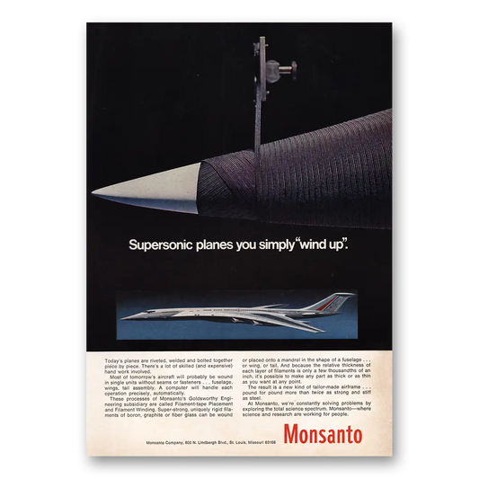 1969 Monsanto Supersonic Planes You Simply Wind Up Vintage Magazine Print Ad