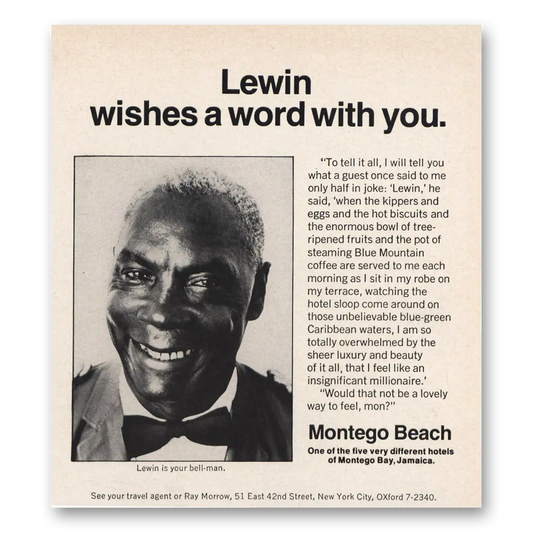 1969 Jamaica Montego Beach Lewin Wishes a Word With You Vintage Magazine Print Ad