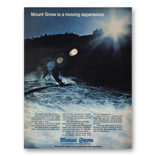 1969 Mount Snow Moving Experience Vintage Magazine Print Ad