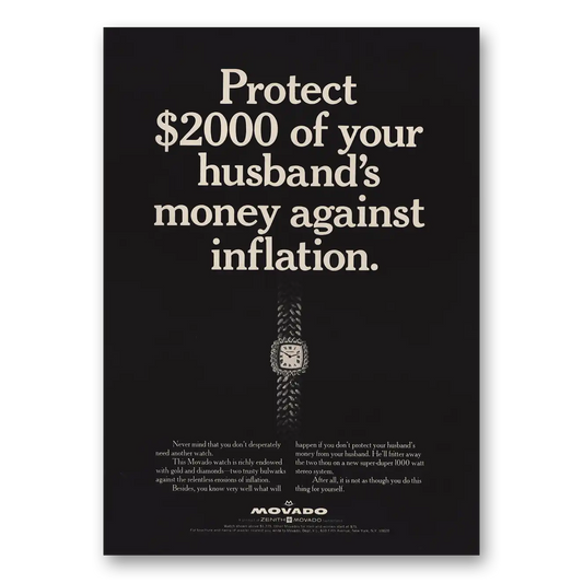 1969 Movado Watch Protect Husbands Money Against Inflation Vintage Magazine Print Ad