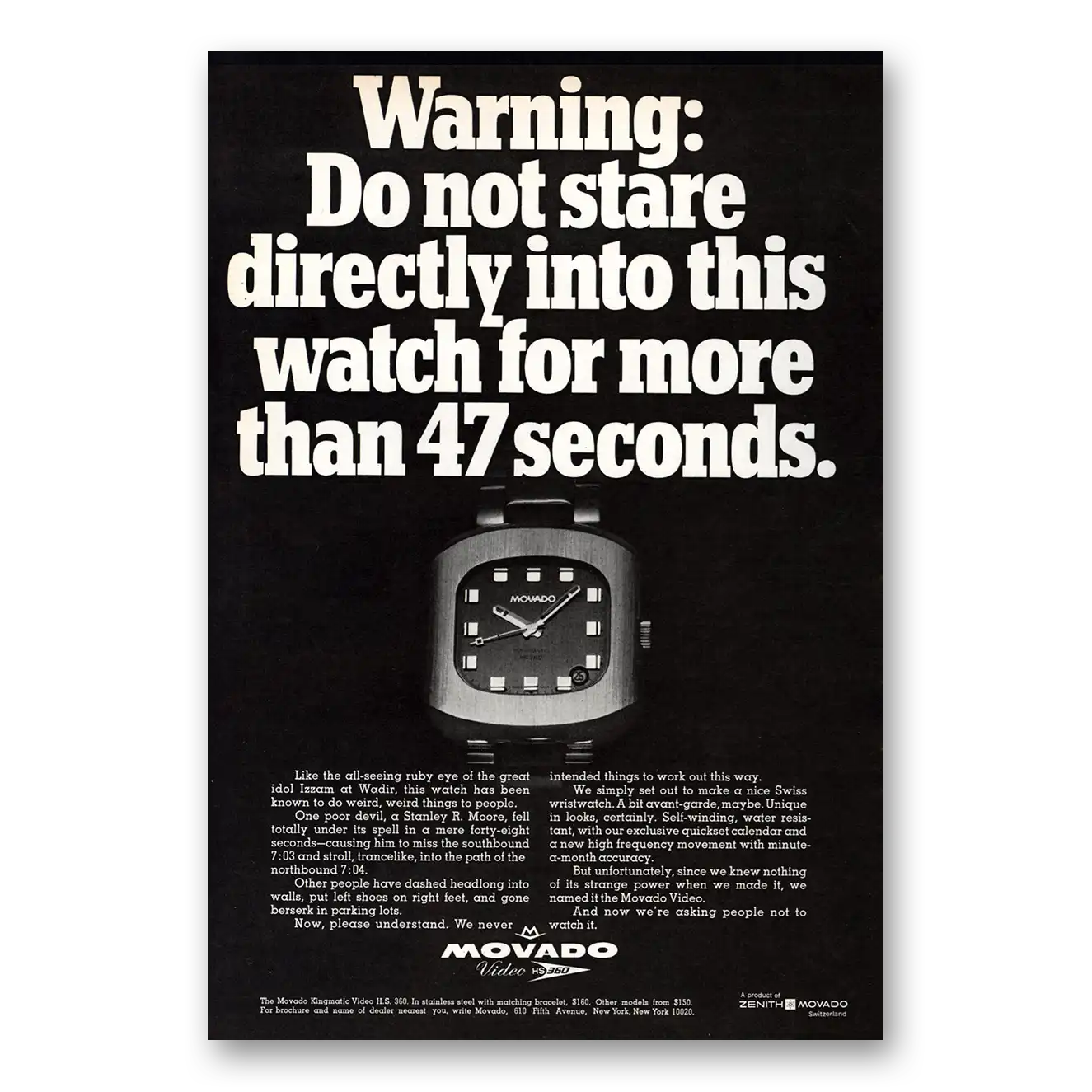 1969 Movado Watch Do Not Stare Directly Into This Watch Vintage Magazine Print Ad