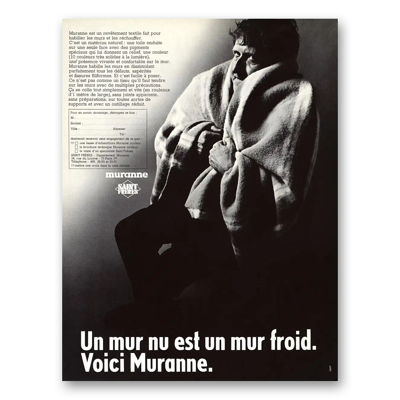 1969 Muranne Un Mur Nu Est Un Mur Froid Voici Muranne Vintage Magazine Print Ad