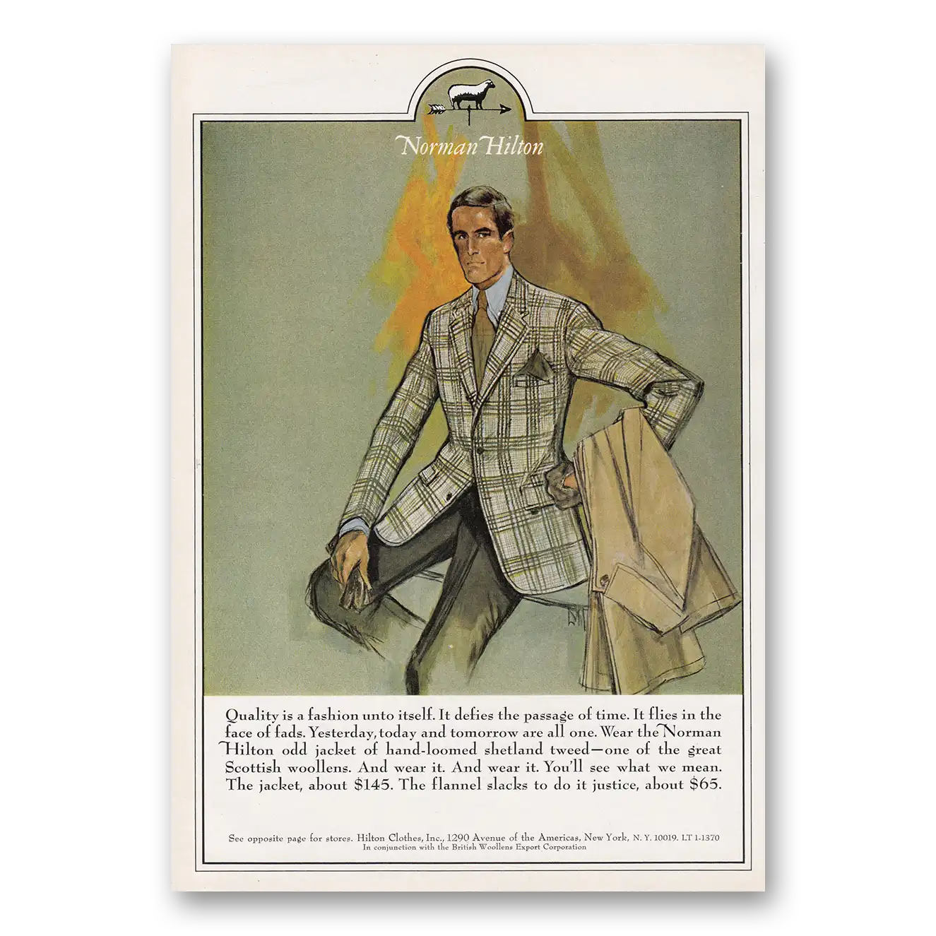 1969 Norman Hilton Fashion Quality Is a Fashion Unto Itself Vintage Magazine Print Ad