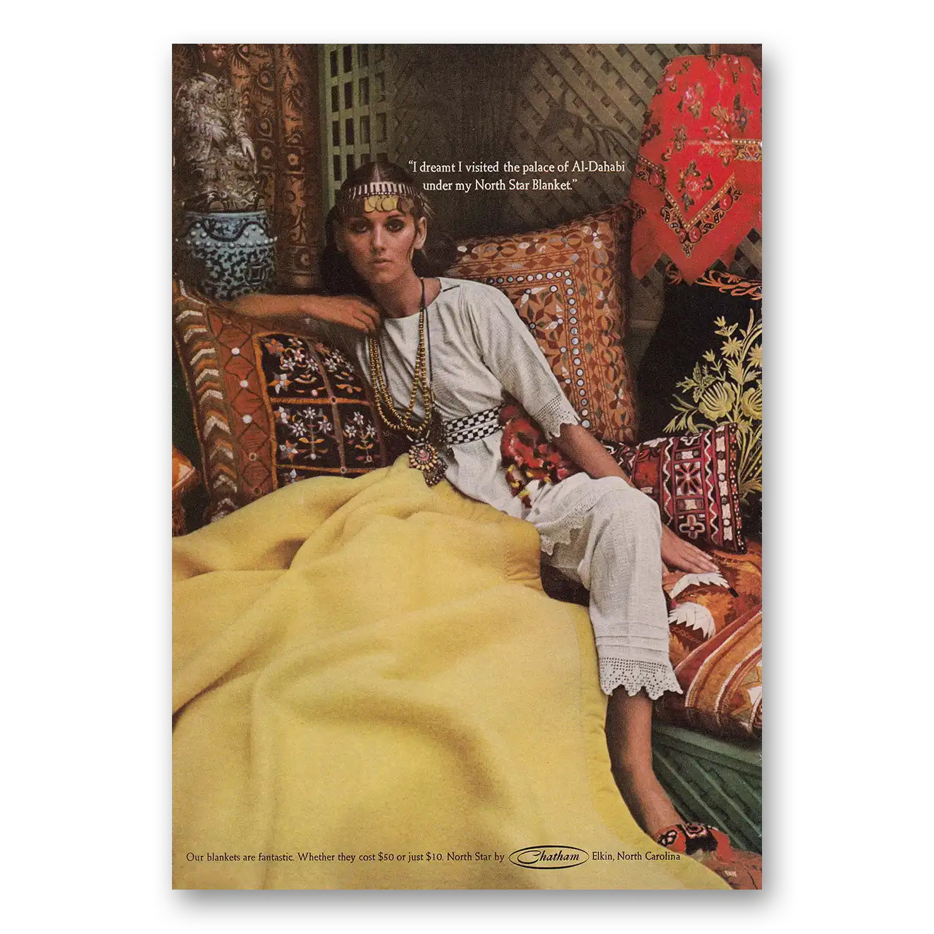 1969 North Star Blankets I Dreamt I Visited the Palace of Al Dahabi Vintage Magazine Print Ad