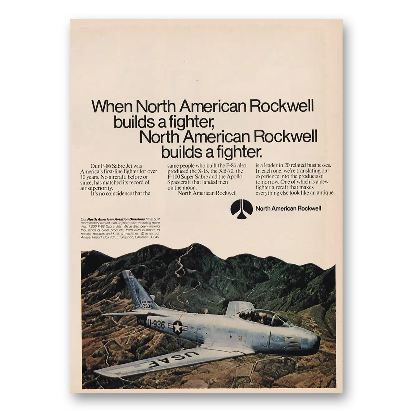 1969 North American Rockwell Builds a Fighter Vintage Magazine Print Ad