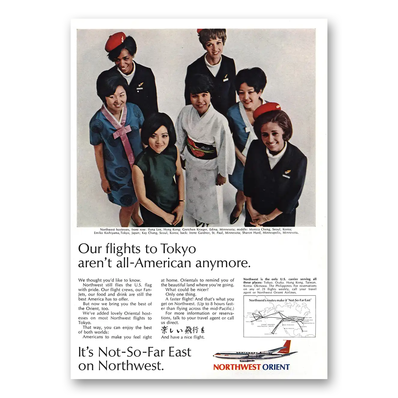 1969 Northwest Orient Flights to Tokyo Arent All American Vintage Magazine Print Ad