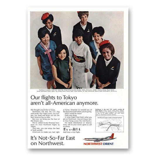 1969 Northwest Orient Flights to Tokyo Arent All American Vintage Magazine Print Ad