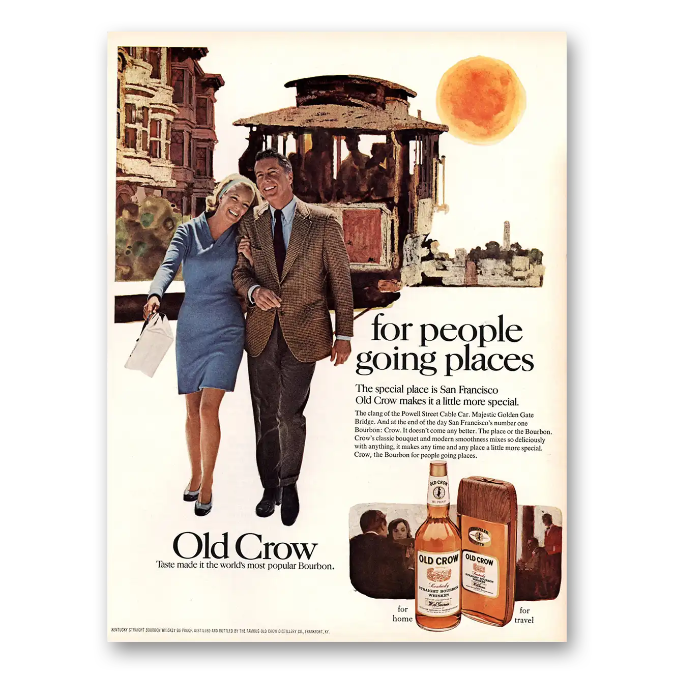 1969 Old Crow Whiskey People Going Places Cable Car Vintage Magazine Print Ad