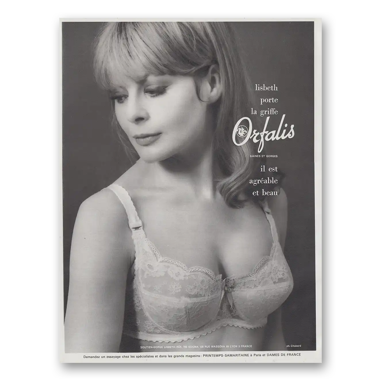 1969 Orfalis Undergarments Lisbeth Porte la Griffe France Vintage Magazine Print Ad