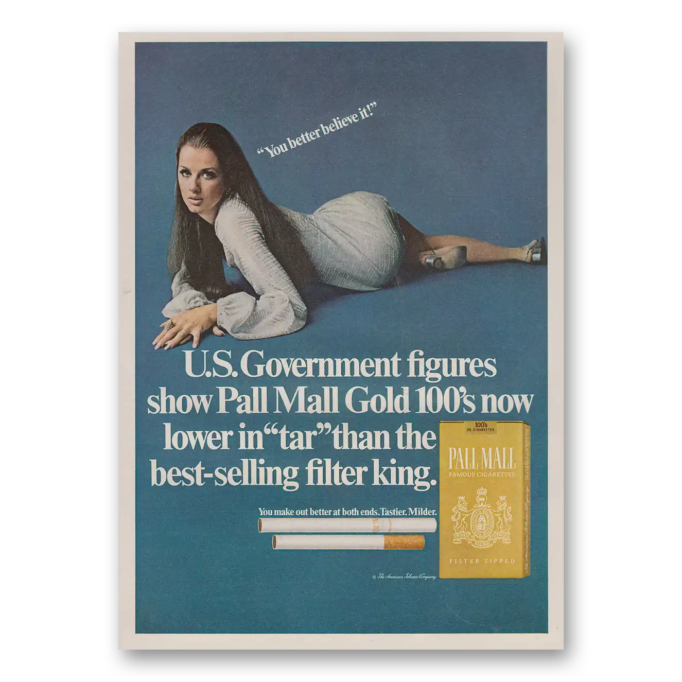 1969 Pall Mall Cigarettes US Government Figures Show Pall Mall Gold Vintage Magazine Print Ad