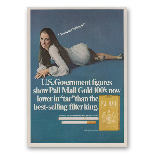 1969 Pall Mall Cigarettes US Government Figures Show Pall Mall Gold Vintage Magazine Print Ad