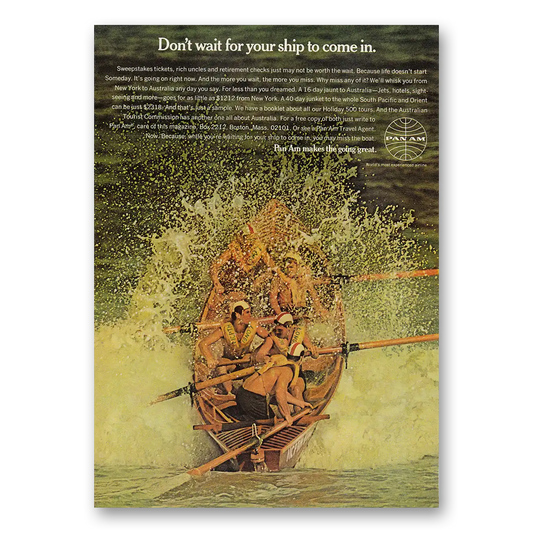 1969 Pan Am Don't Wait For Your Ship To Come In Vintage Magazine Print Ad