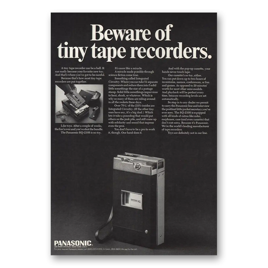 1969 Panasonic Beware of Tiny Tape Recorders Vintage Magazine Print Ad