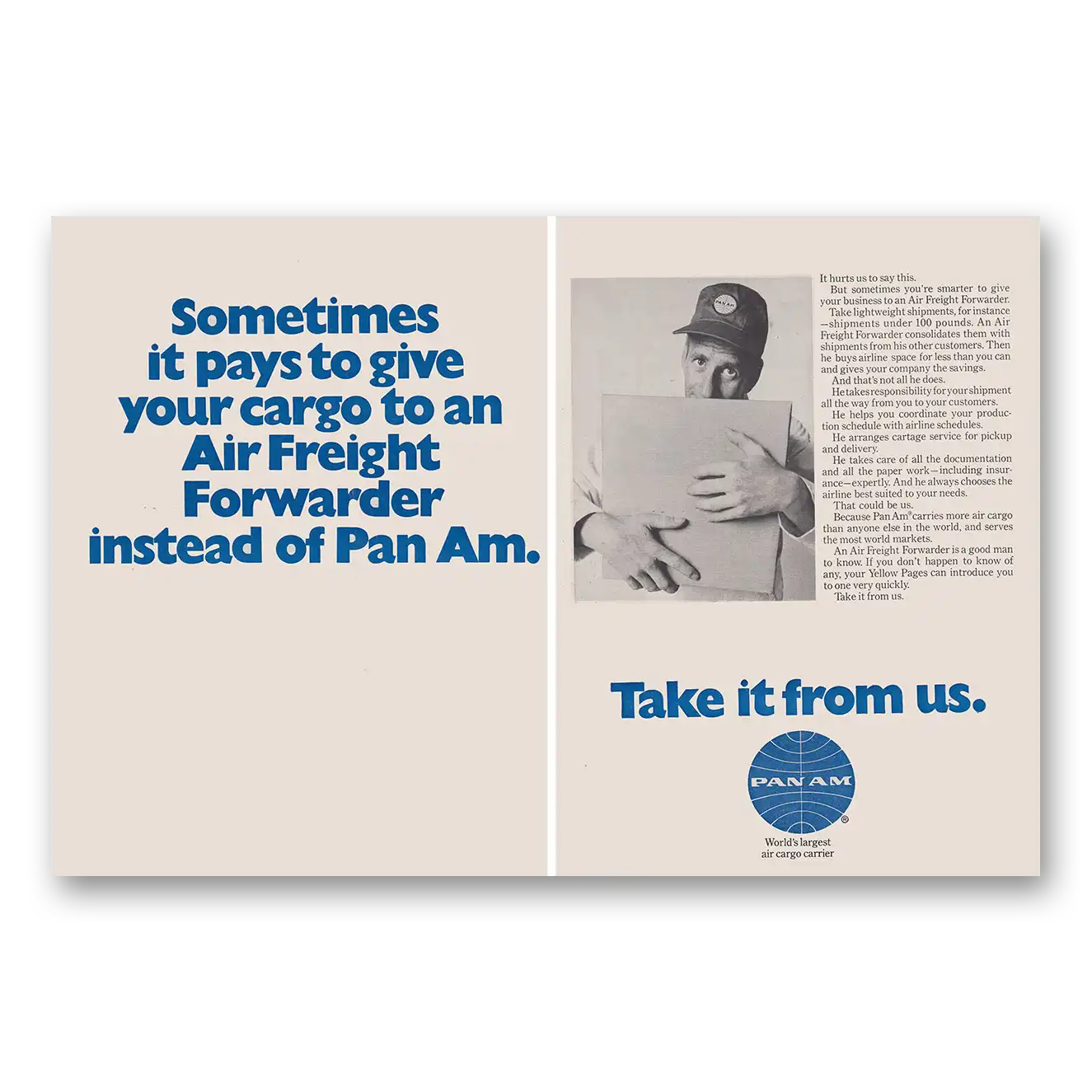 1969 Pan Am Give Cargo to Air Freight Forwarder Vintage Magazine Print Ad