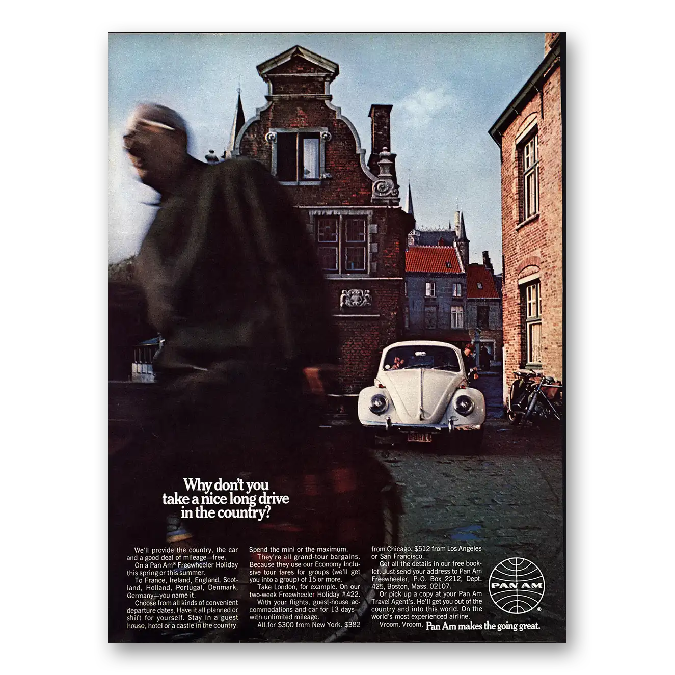 1969 Pan Am Take a Nice Long Drive in the Country Vintage Magazine Print Ad