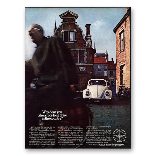 1969 Pan Am Take a Nice Long Drive in the Country Vintage Magazine Print Ad