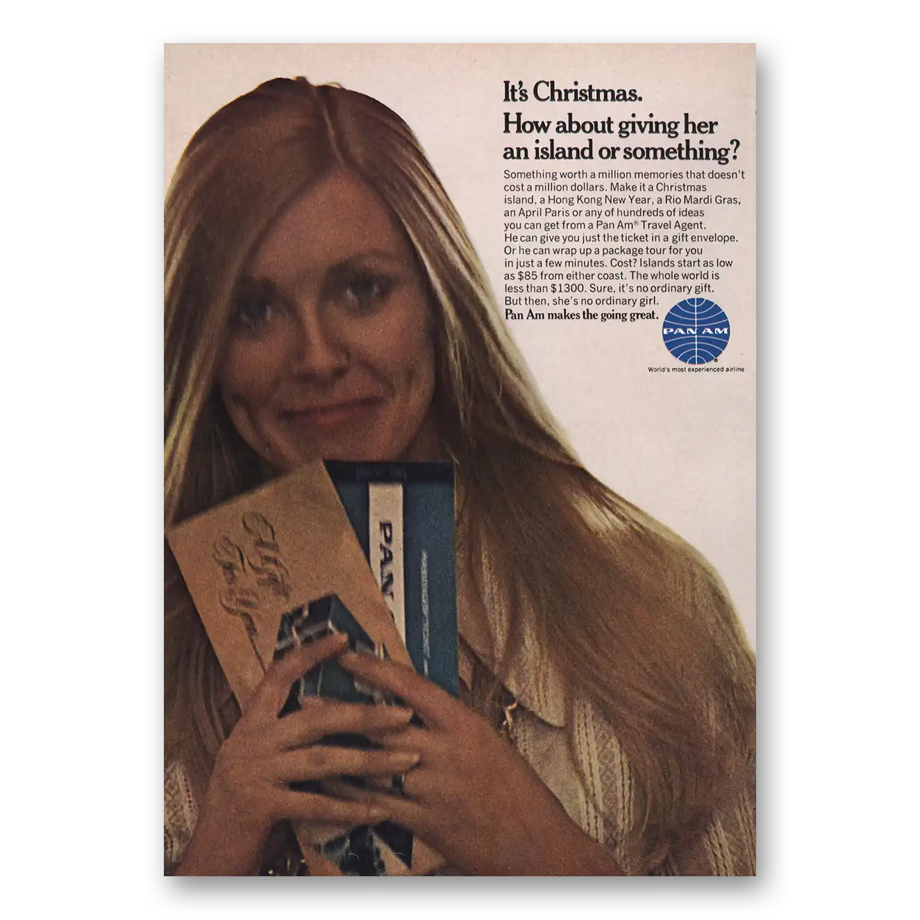 1969 Pan Am Christmas How About Giving Her Island Vintage Magazine Print Ad