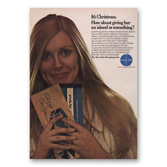 1969 Pan Am Christmas How About Giving Her Island Vintage Magazine Print Ad