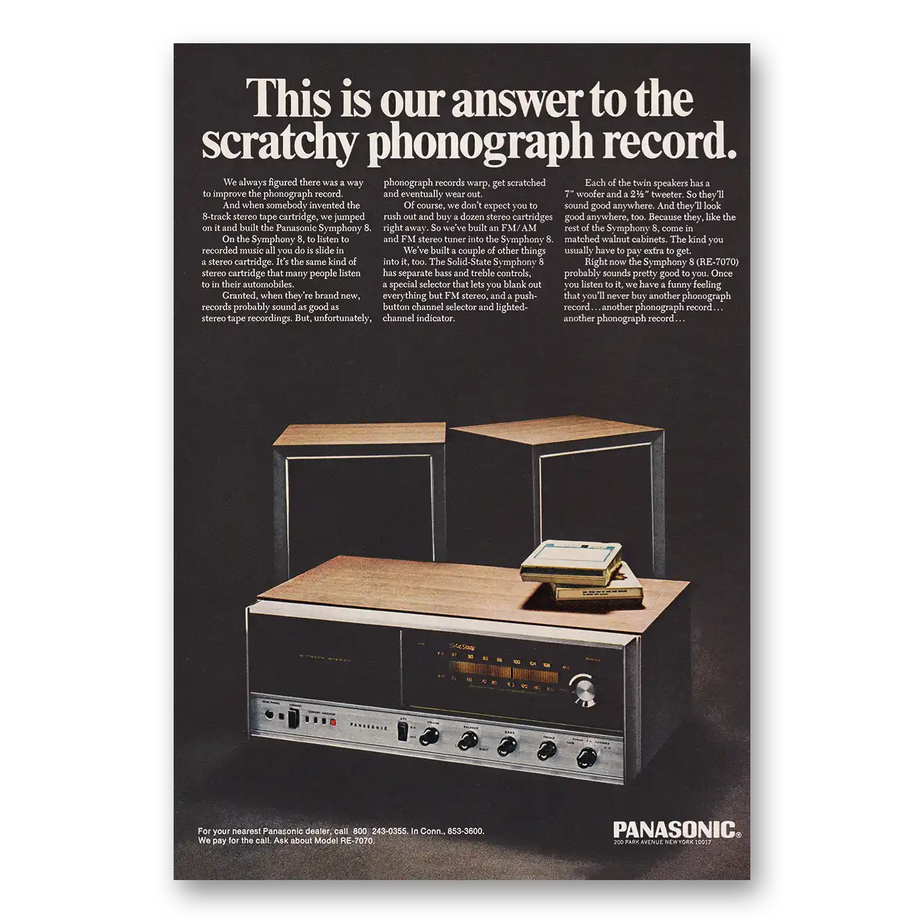 1969 Panasonic Stereo Answer to the Scratchy Phonograph Record Vintage Magazine Print Ad