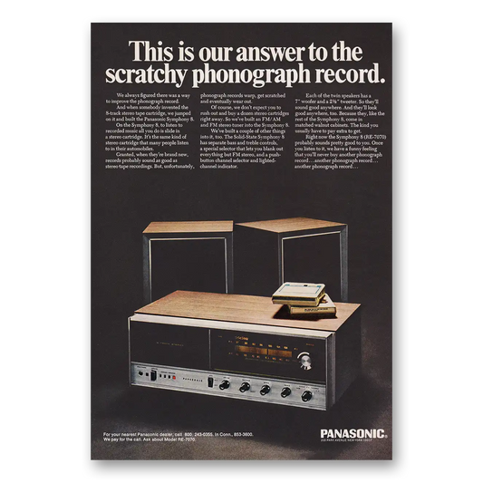 1969 Panasonic Stereo Answer to the Scratchy Phonograph Record Vintage Magazine Print Ad