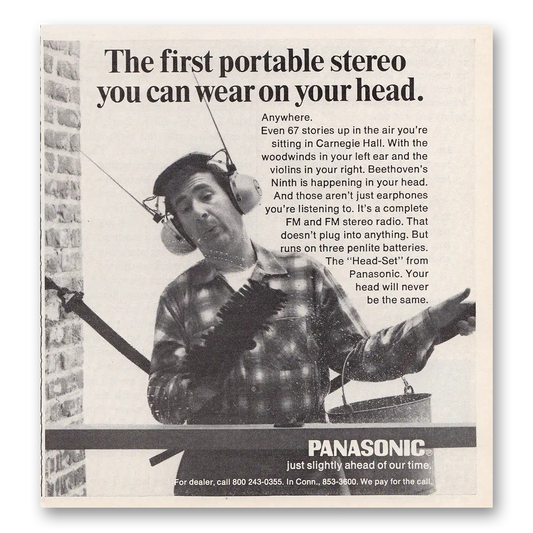 1969 Panasonic Television First Portable Stereo You Can Wear On Your Head Vintage Magazine Print Ad