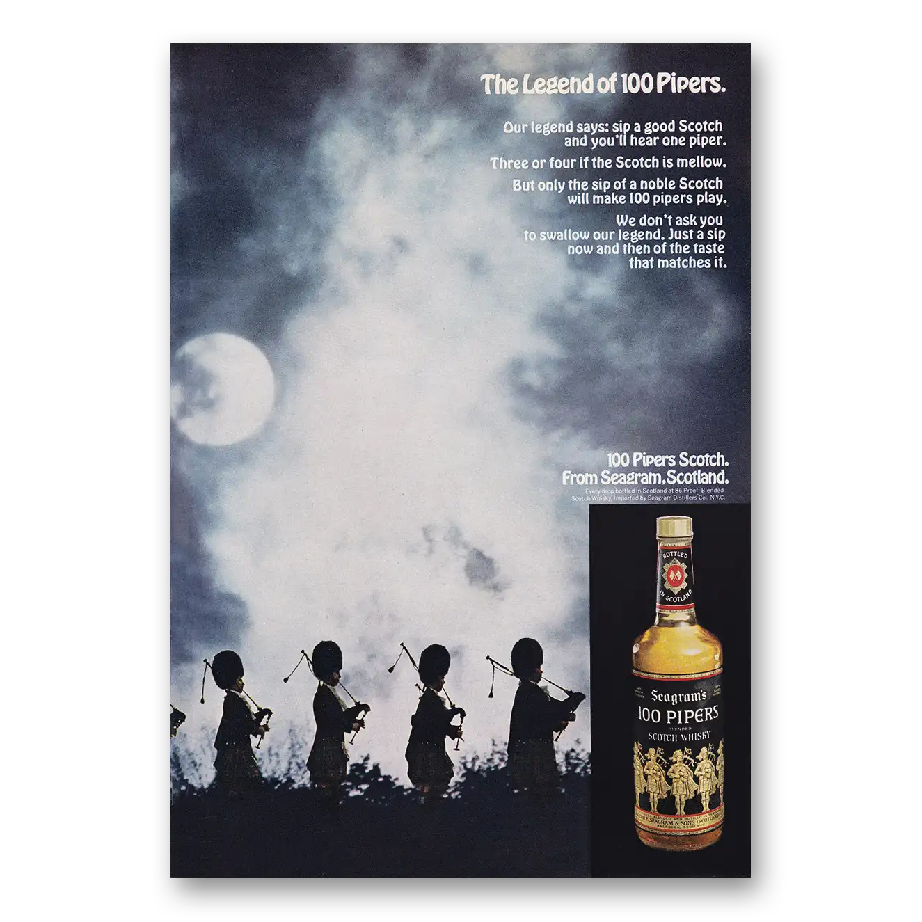 1969 100 Pipers Sip a Good Scotch Vintage Magazine Print Ad