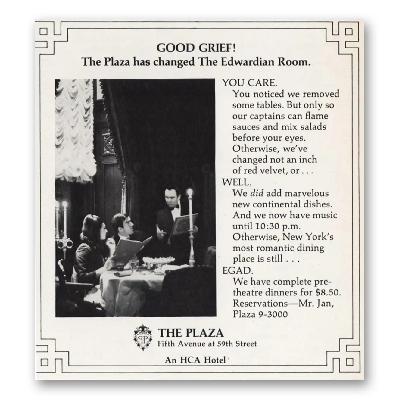 1969 Plaza Hotel Good Grief Changed Edwardian Room Vintage Magazine Print Ad