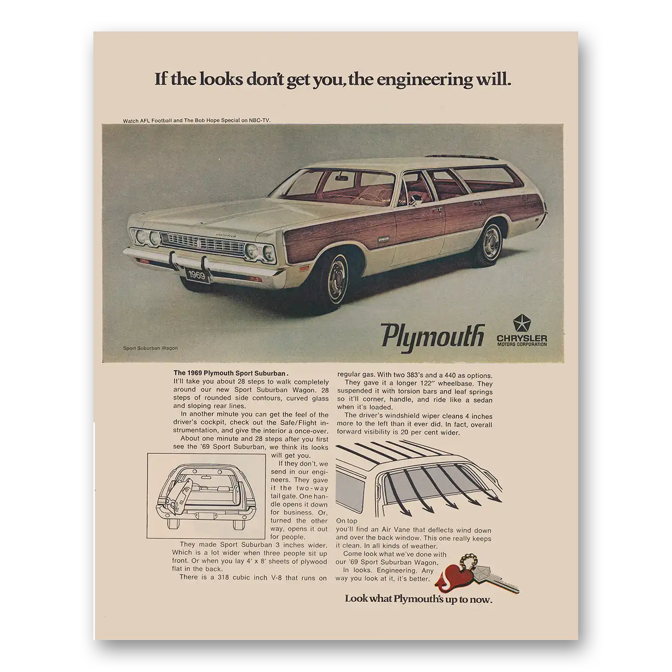 1969 Plymouth Suburban Looks Don’t Get You Vintage Magazine Print Ad