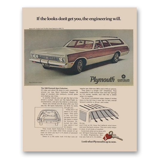 1969 Plymouth Suburban Looks Don’t Get You Vintage Magazine Print Ad