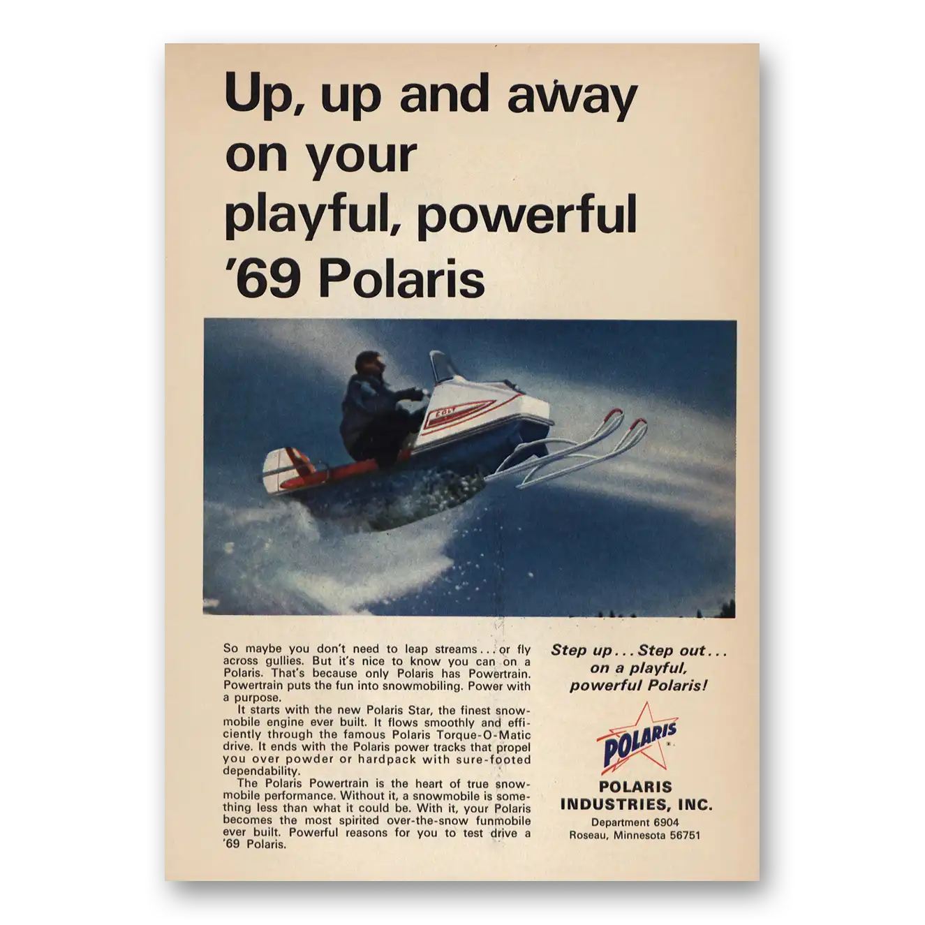 1969 Polaris Snowmobile Up Up and Away Vintage Magazine Print Ad